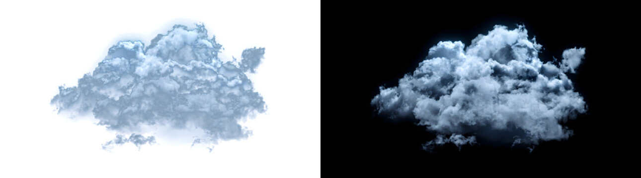 Blue fluffy cloud floating realistically with cool dense texture for creative design in PNG, Transparent and Black Background Versions