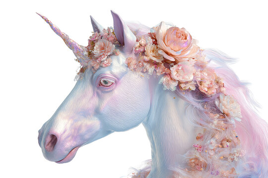 Pastel unicorn bundle isolated on transparent background, whimsical fantasy PNG cutout collection