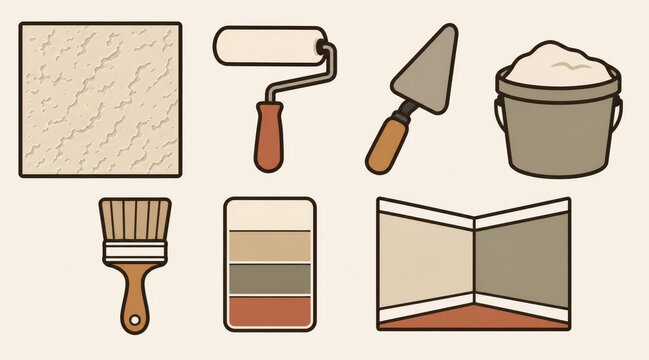 Interior design and renovation icon set