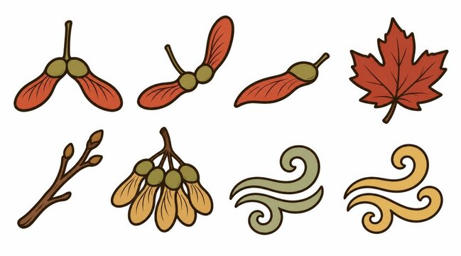 Maple seed and autumn element vector icons