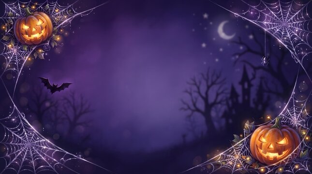 Halloween frame with spider webs and pumpkins