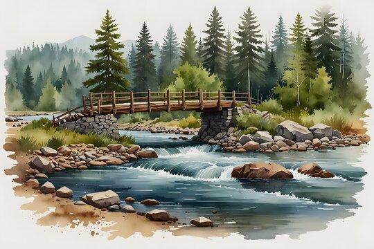 Wildlife crossing a river using a fallen log or natural bridge