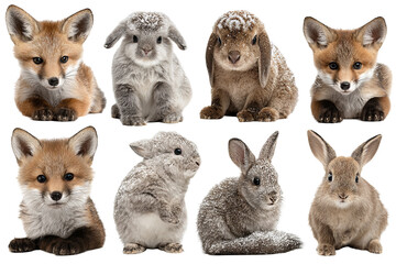 Fototapeta premium Woodland baby animal collection isolated on transparent background, cute forest wildlife PNG cutout set