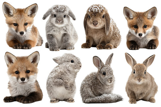 Woodland baby animal collection isolated on transparent background, cute forest wildlife PNG cutout set