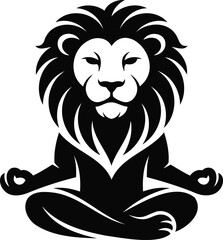 Meditating lion with intricate mane design in a yoga pose on transparent background © Heramone