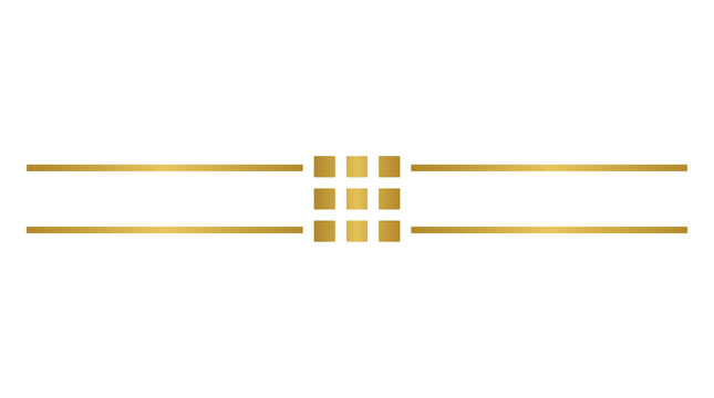 Golden Art deco separator, Luxury gold line divider, Elegant geometric squares design element, Modern elegant horizontal bar, Shiny metal texture illustration