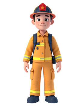 Symphatischer Feuerwehrmann als Cartoon-Avatar isoliert auf transparentem Hintergrund