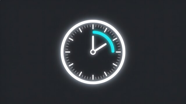 Glowing neon clock icon illustration with progress timer indicator ideal for time management productivity app interfaces deadline tracking and schedule management presentations