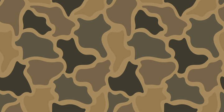 Vintage Brown Duck Camo Vector Seamless Pattern Background Texture in Warm Earth Tones for Traditional Sportsman Gear and Outdoor Apparel Design
