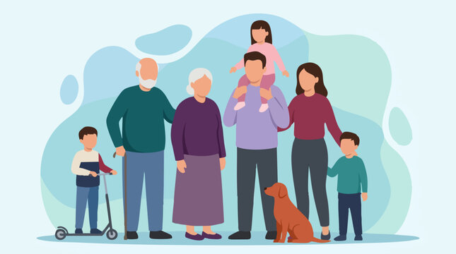 Happy multi-generational family with children, parents, and grandparents