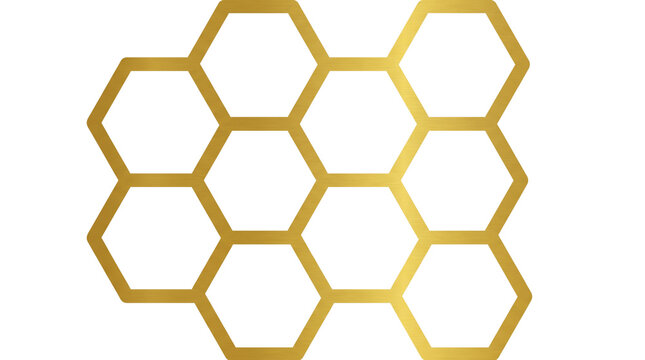 Golden honeycomb pattern on white background, elegant gold hexagon grid design, luxury geometric bee hive structure for premium branding