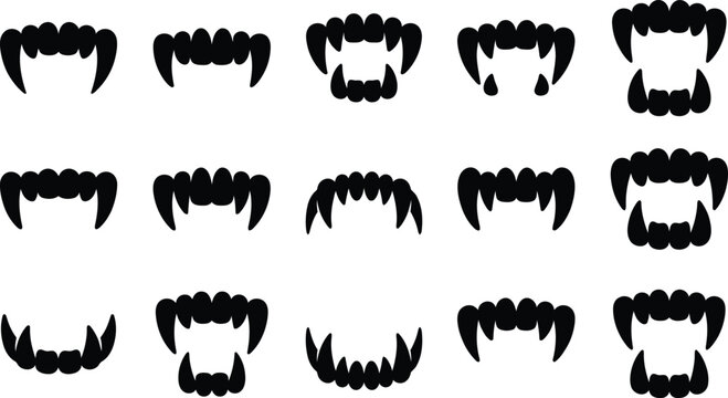 Set of various scary monster teeth and vampire fangs for halloween costume designs and spooky graphic projects