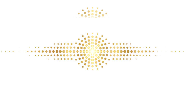 Golden halftone dot pattern on white background, luxury metallic gradient circle design, elegant abstract sunburst graphic for premium branding