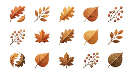 Fototapeta premium Autumn leaves collection set. Seasonal foliage icons for fall design projects.