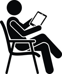 Fototapeta premium Person sitting and using a tablet on a chair