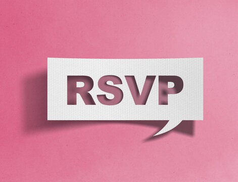 Paper speech bubble with RSVP text cutout on pink background, event invitation and response concept