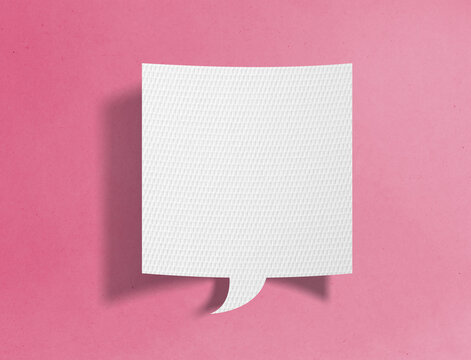 Blank square paper speech bubble on pink background with copy space for message or text