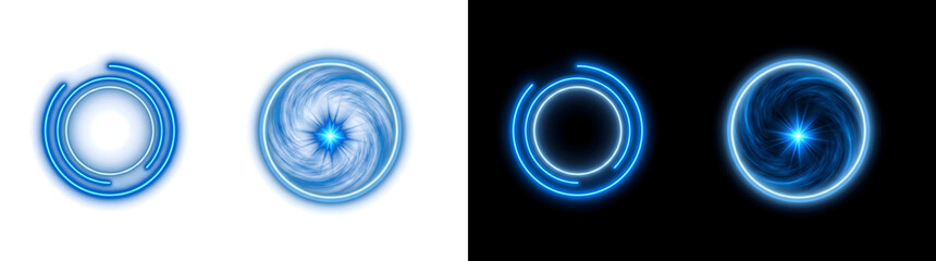 Sphere shaped blue neon energy circle with glowing ring design ideal for effects in PNG, Transparent and Black Background Versions © Crafter