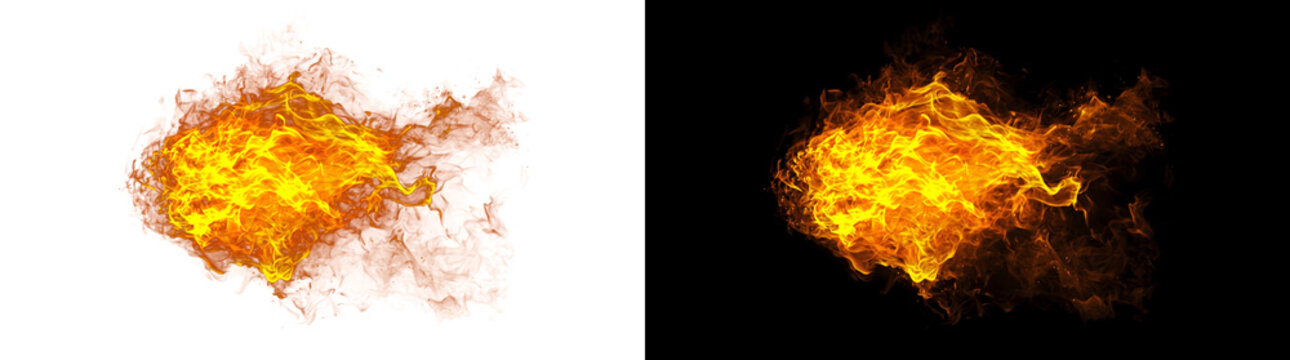 Fire shaped realistic flame blaze with burning orange glow ideal for effects in PNG, Transparent and Black Background Versions