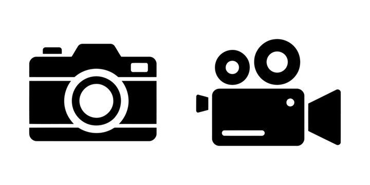 Black and white camera and camcorder icons side by side