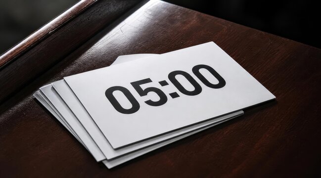 Stacked speaker timing cards on lectern