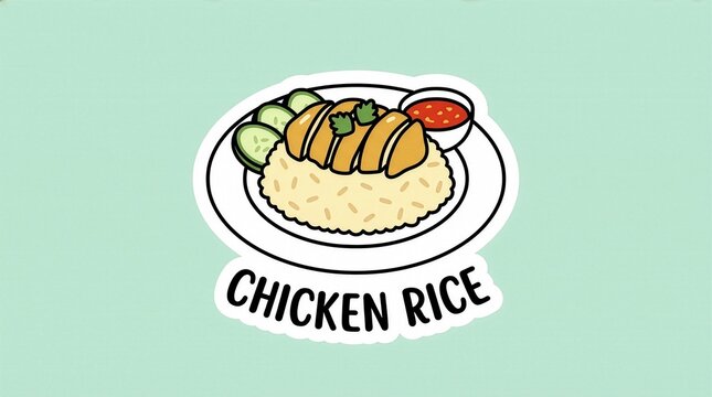 Chicken Rice with Chili Sauce Sticker Illustration