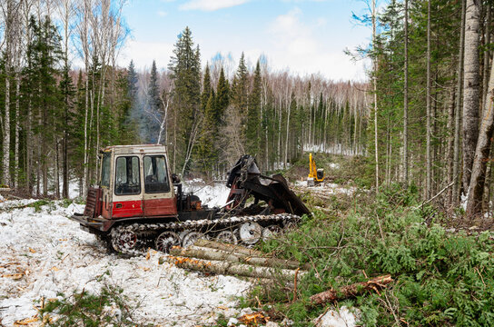Western Siberia, oil and gas pipeline, logging tractor.