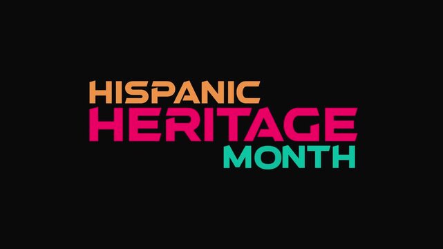 Hispanic Heritage Month kinetic typography text animation featuring a seamless loopable colorful minimal title with cinematic fade in fade out on black or white background for Latin community