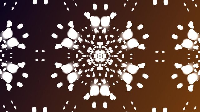 Abstract motion background of glowing white snowflake shapes winter pattern