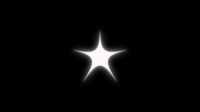 Glowing shining twinkle stars with optical flare rays, white cartoon vector doodles blinking on black screen background, sparkling star animation with dreamy night sky motion graphics