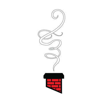 Smoking brick chimney illustration with swirling vapor trail for architectural or winter home concepts