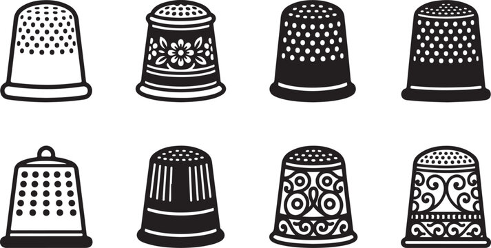 Assorted vintage thimble designs in black and white Vector