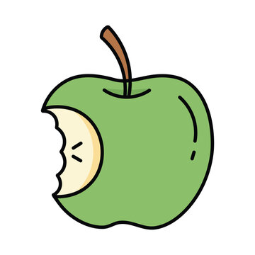 Fresh green apple fruit with bite mark illustration for healthy food concept and organic lifestyle design