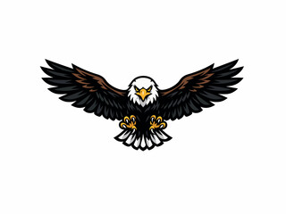 Fototapeta premium powerful flying eagle vector illustration with fully spread wings in clean flat style. Sharp feathers using smooth vector curves, bold symmetrical composition, premium editable shapes. Organized layer