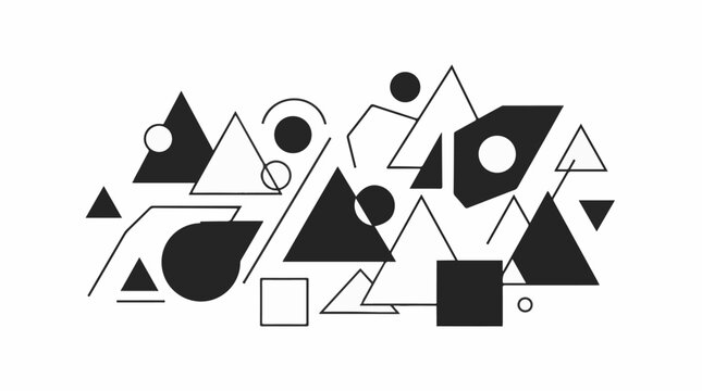 Scattered geometric shapes triangles circles squares lines abstract art