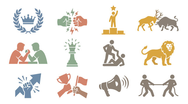 Various symbolic icons and signs.