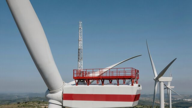 Wind turbine under maintenance. Green energy concept.