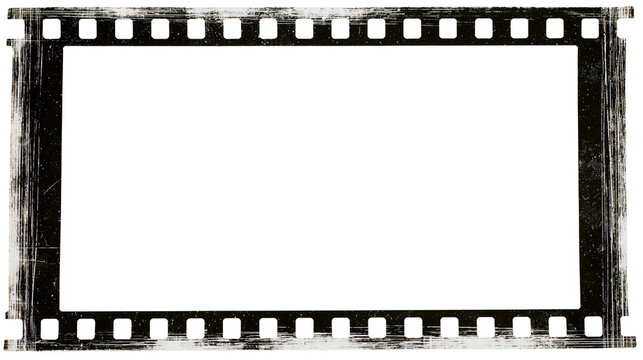 Vintage film strip frame with perforations and scratches