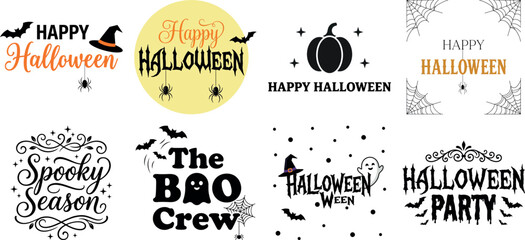 Collection of various halloween themed typography and graphic design elements for seasonal holiday posters and social media content © rafsanwd