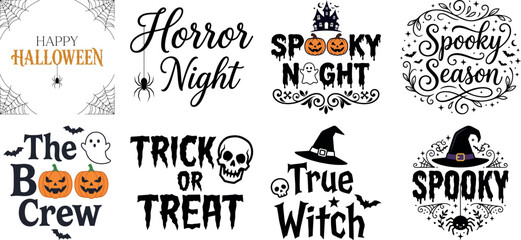 Set of creative halloween themed typography designs featuring pumpkins and spooky elements for festive holiday apparel and decorations © rafsanwd