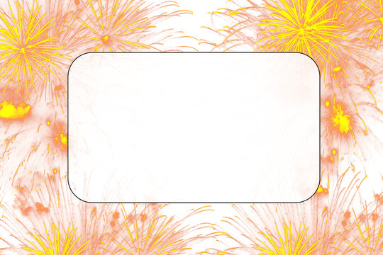 Bright Orange and Yellow Fireworks Festive Border Template with Central Copy Space