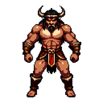 Horned Barbarian Minotaur Warrior Pixel Art RPG Character Sprite