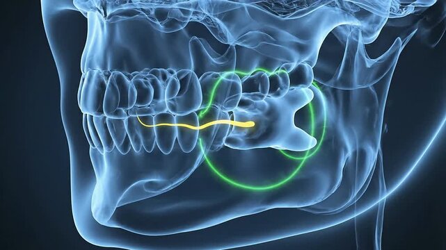 Advanced Surgical Planning Concept Visualizing Impacted Tooth Within Transparent Jaw Structure in 4K