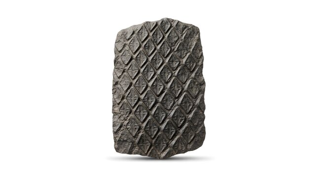 Ancient fossilized lepidodendron bark fragment with intricate diamond shaped patterned texture