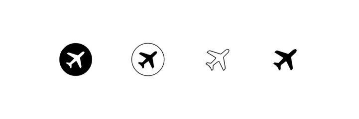 Fototapeta premium Airplane Icons in a Row Each with Different Styles and Colors Featuring Icon, Black, White with Gray and Silhouette Elements