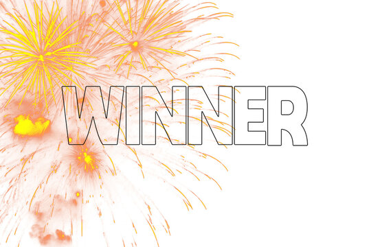 Winner Text with Fireworks Overlay on Transparent Style Background