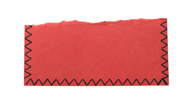 Red paper note with zigzag border isolated on transparent background