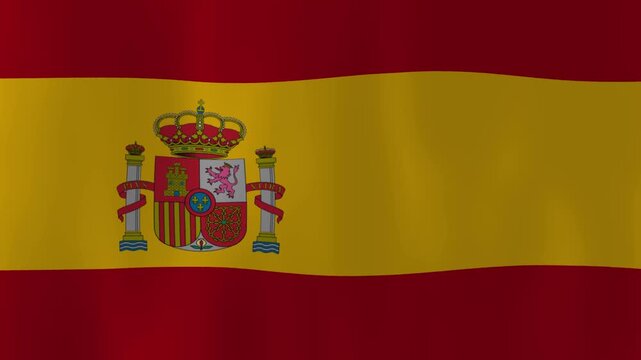 Realistic Spain flag waving full screen animation loop, Spanish patriotic background and national symbol close up
