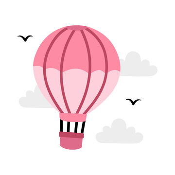 Cute Hot Air Balloon Flat Illustration Flying in Sky with Clouds Isolated on Transparent Background for Travel Design