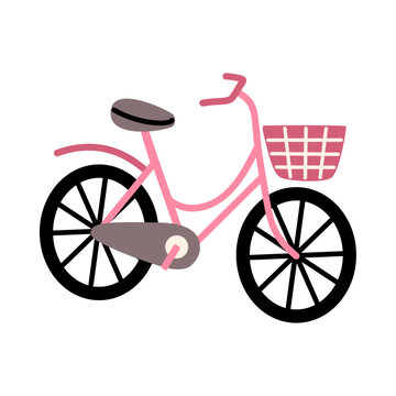 Cute Pink City Bicycle with Front Basket Flat Illustration Isolated on Transparent Background for Travel and Transportation Design
